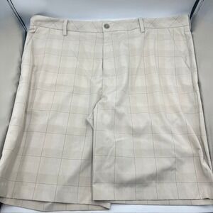 Ashworth Men's Beige Plaid Flat Front Khaki Golf Shorts Size 40W with 10" Inseam